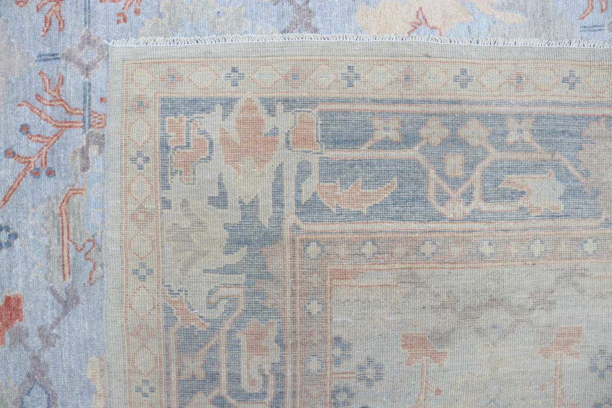Detail view 6 of blue Oushak handwoven wool rug, 9 x 12 ft