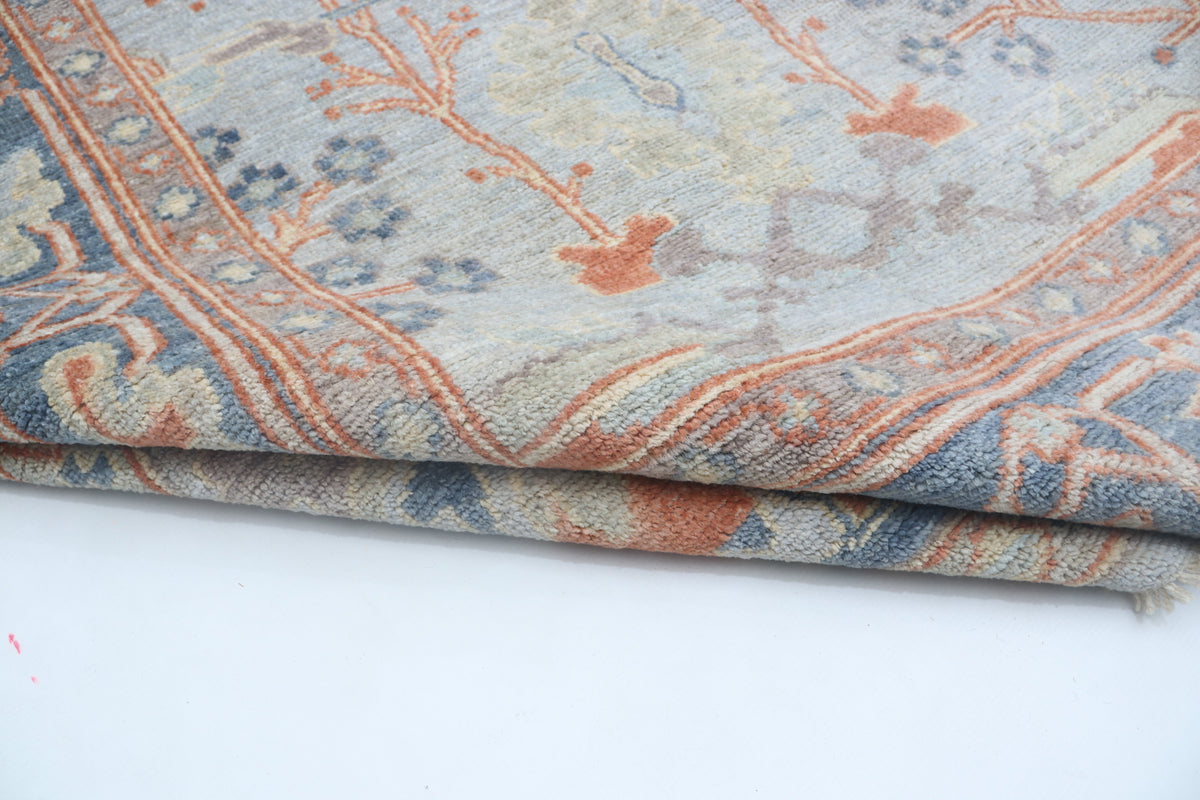 Detail view 7 of blue Oushak handwoven wool rug, 9 x 12 ft