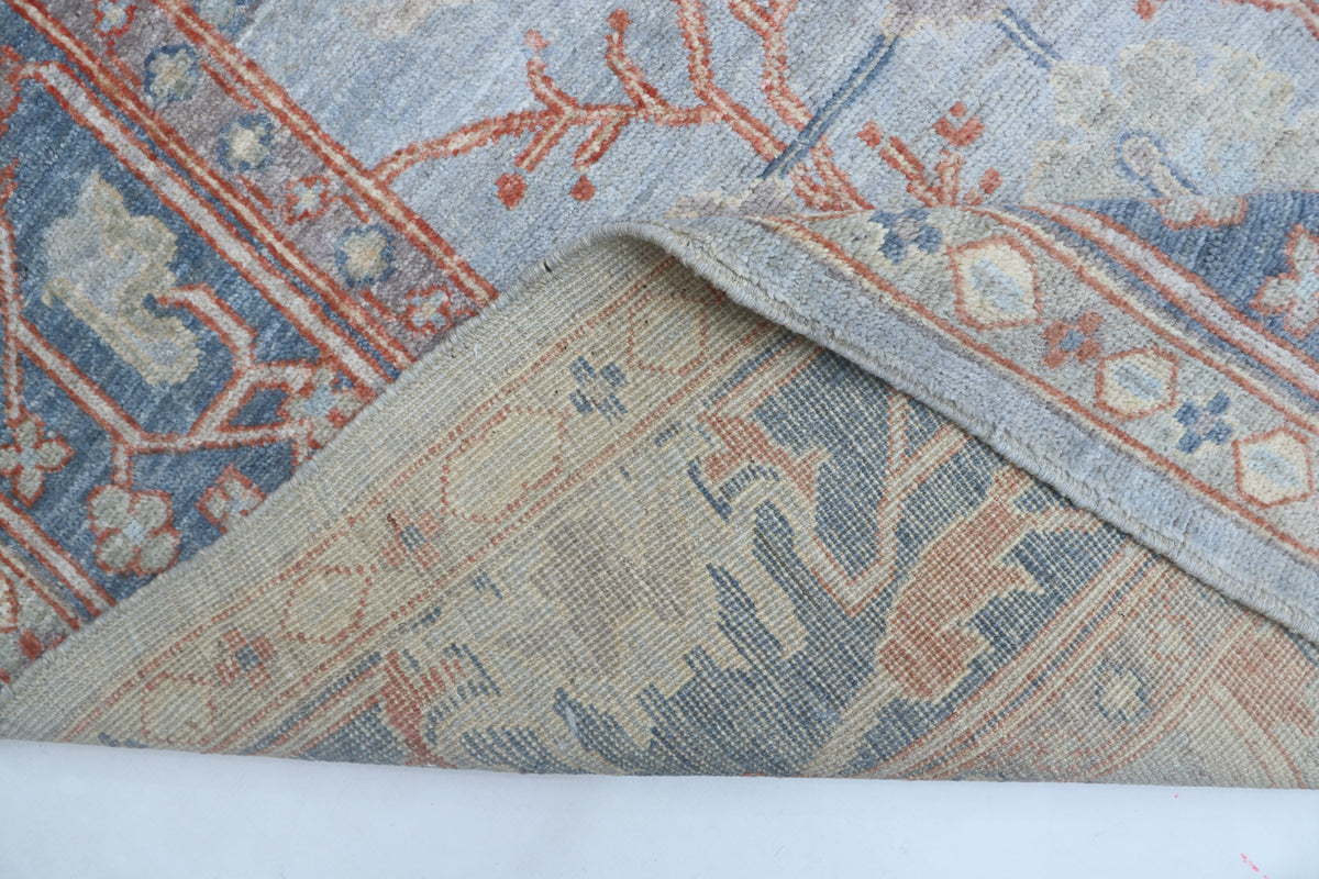 Detail view 8 of blue Oushak handwoven wool rug, 9 x 12 ft