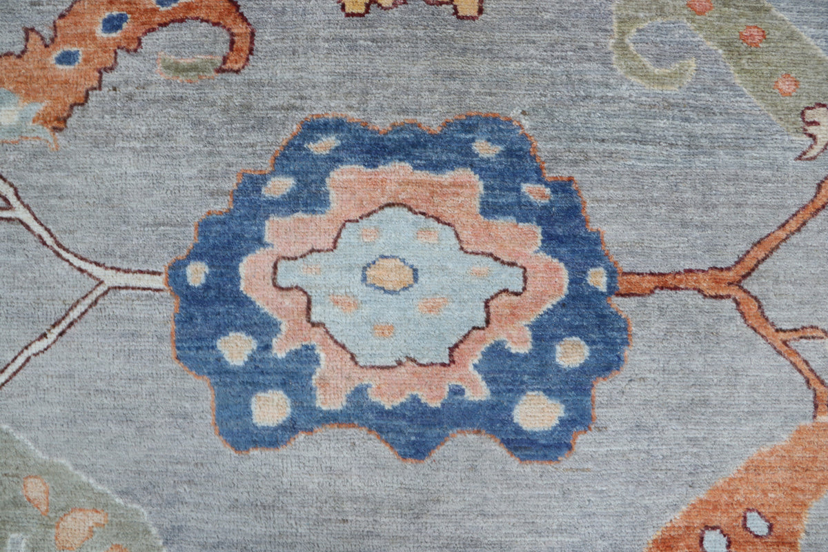Detail view 4 of blue Oushak handwoven wool rug, 10 x 14 ft