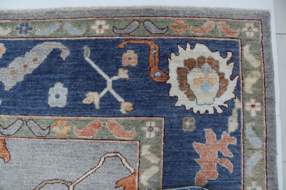 Detail view 5 of blue Oushak handwoven wool rug, 10 x 14 ft