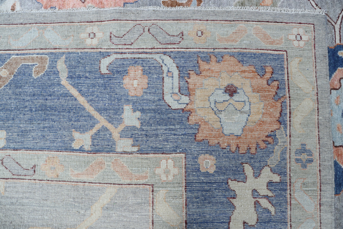 Detail view 6 of blue Oushak handwoven wool rug, 10 x 14 ft