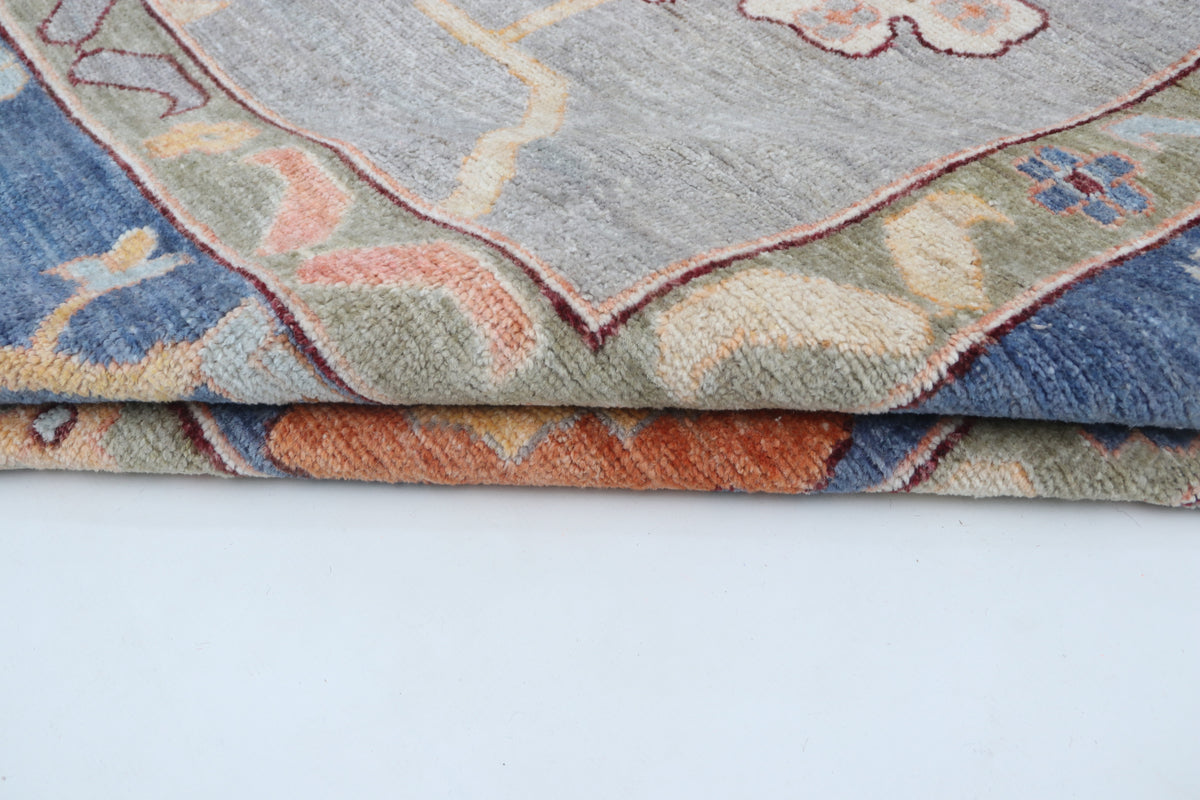 Detail view 7 of blue Oushak handwoven wool rug, 10 x 14 ft