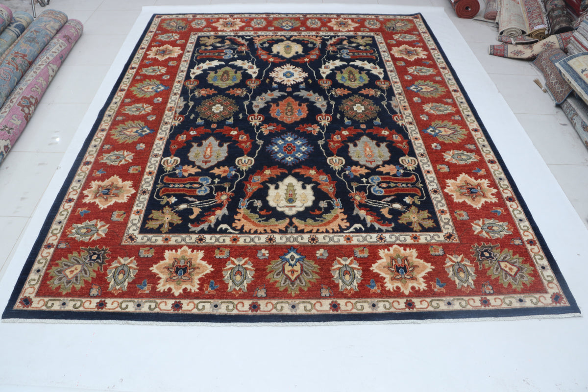 Detail view 2 of blue Chobi 35/40 handwoven wool rug, 9 x 12 ft