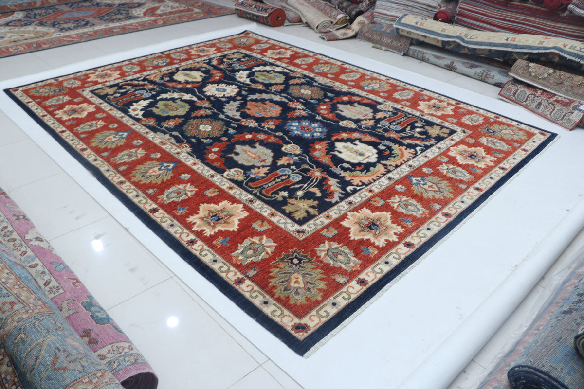 Detail view 3 of blue Chobi 35/40 handwoven wool rug, 9 x 12 ft