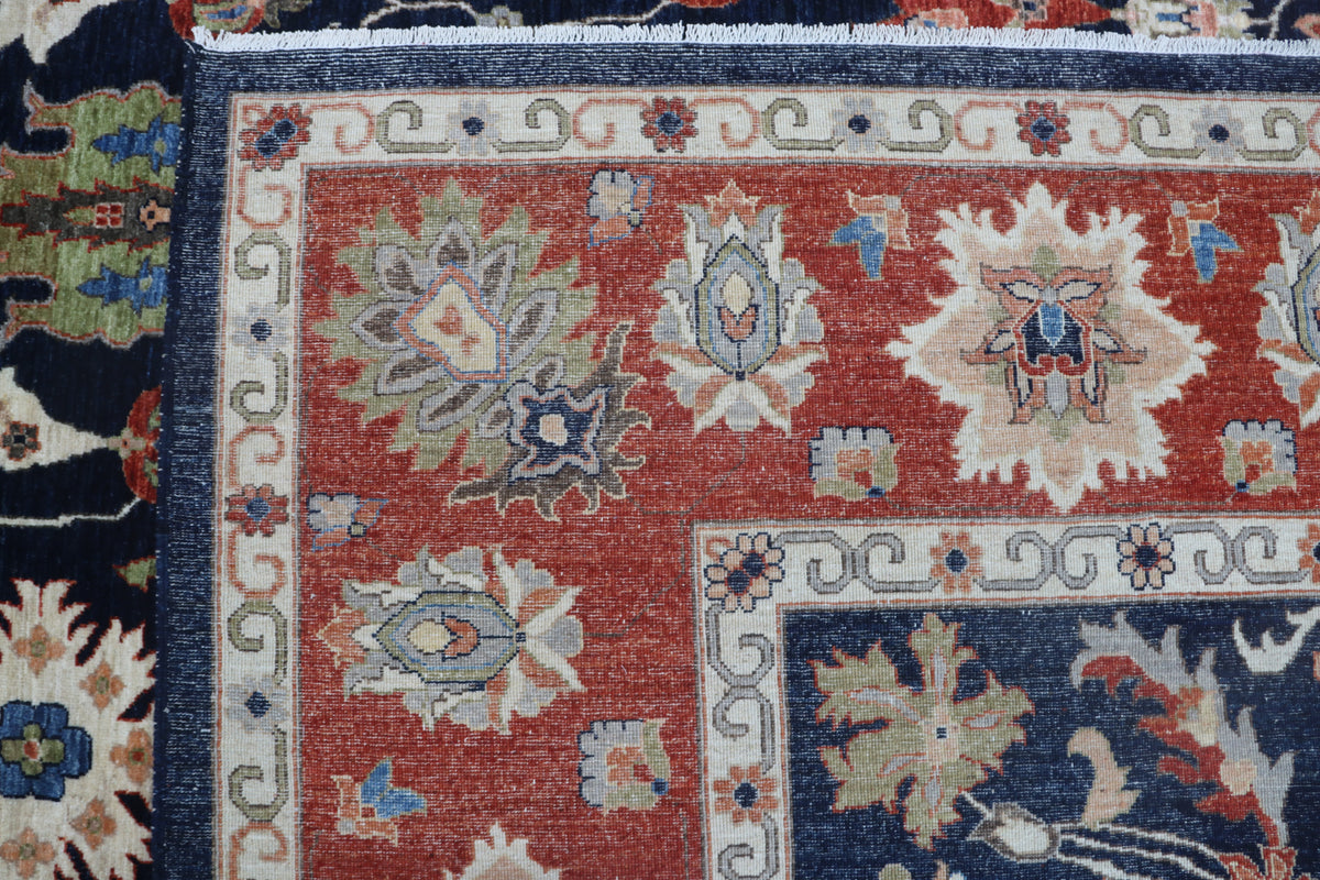 Detail view 7 of blue Chobi 35/40 handwoven wool rug, 9 x 12 ft