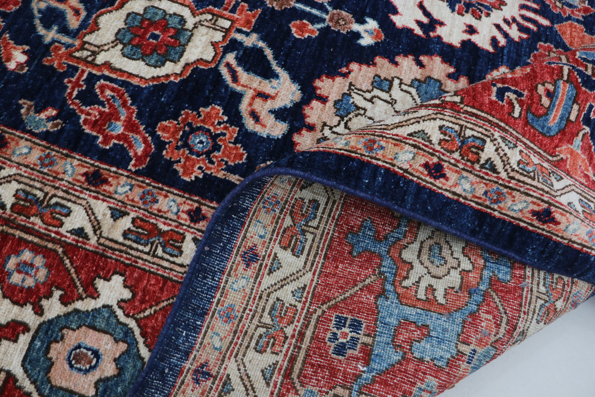 Detail view 7 of blue Super Kazak handwoven wool rug, 10 x 13 ft