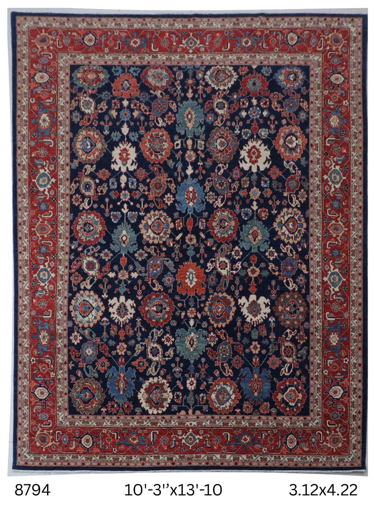Detail view 8 of blue Super Kazak handwoven wool rug, 10 x 13 ft