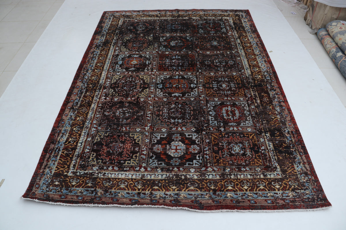 Detail view 2 of brown Chobi 35/40 handwoven wool rug, 7 x 10 ft