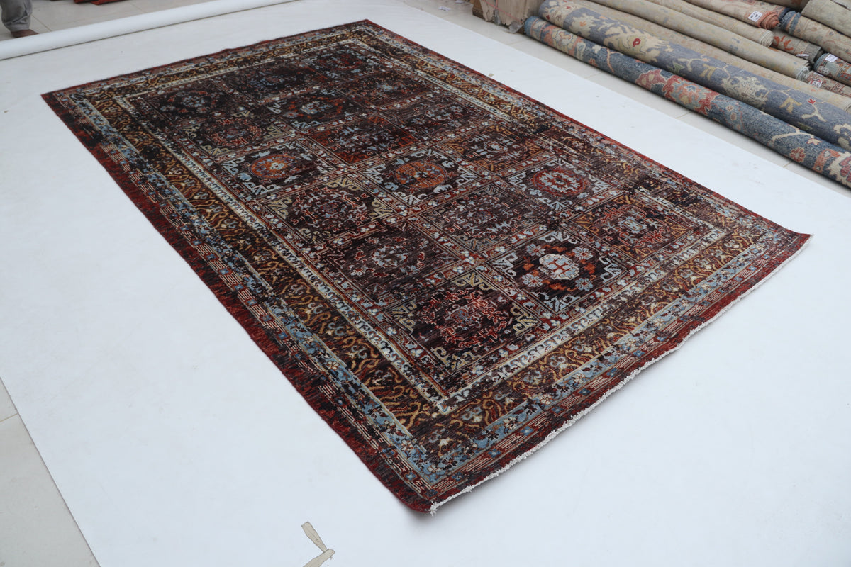 Detail view 3 of brown Chobi 35/40 handwoven wool rug, 7 x 10 ft